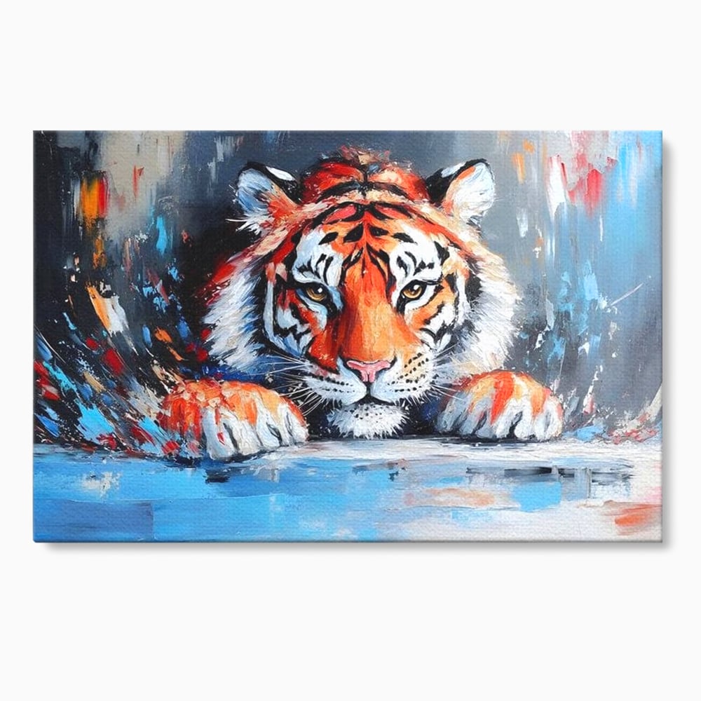 Tablou canvas cu tablou canvas cu pictura de tigru, fara rama, pe sasiu de lemn